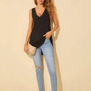 Tall V-neck Curved Hem Tank Blouse